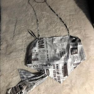 Silky satin newspaper tie back crop top